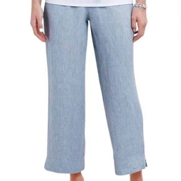 J. Jill Love Linen Womens Blue Chambray Pull On Wide Leg Cropped Pants Size XL - Picture 1 of 12